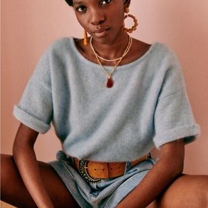 Sezane Paco short sleeve alpaca knit sky blue sz S